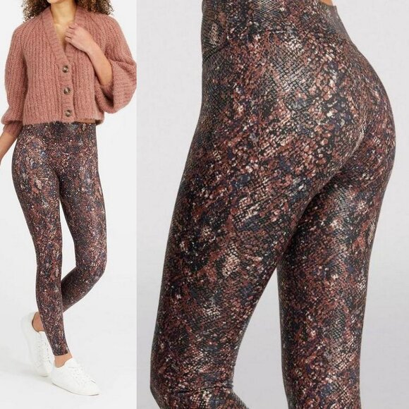 Spanx NEW Faux Leather Snake Shine Reptile Print Leggings - Picture 1 of 10